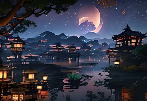 Chinese Style Night Scene Illustration Background Chinese Style Night