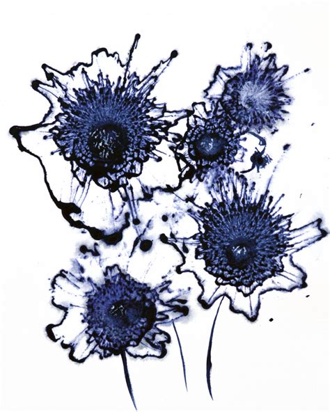 Original Art Painting Abstract Flower Series Indigo Blue Modern Floral