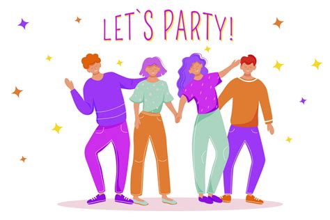 Let Party Flat Vector Illustration Men And Women Have Fun On Dance