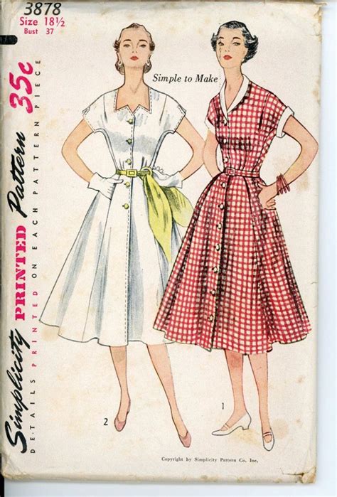 1950 Dress Patterns 1950s Dress Pattern Simplicity 3878 Sewing