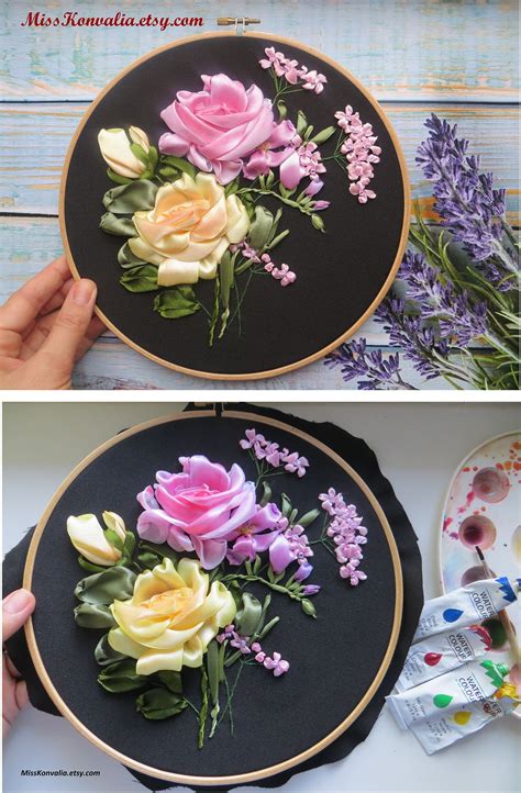 Home » craft • diy » satin ribbon flower designing on kurta. Silk ribbon embroidery KIT DIY embroidery hoop art ...