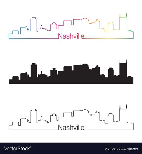 Nashville Skyline Linear Style With Rainbow Vector Image