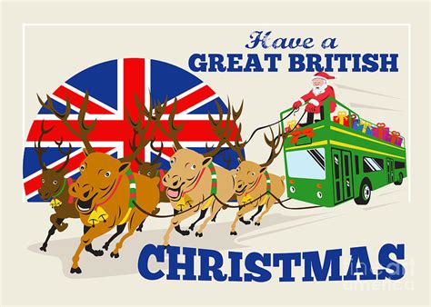 Great British Christmas Santa Reindeer Doube Decker Bus Digital Art By