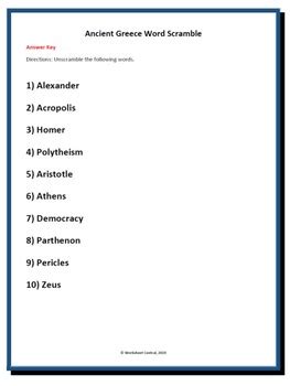 Why is ancient greece considered important to western civilization? Ancient Greece Differentiated Word Scramble w/ Answer Key ...