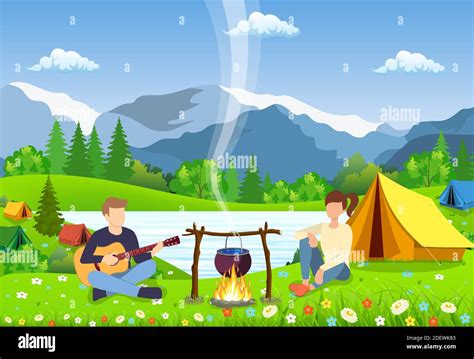 Group Of Young People Are Sitting Around Campfire Stock Vector Image