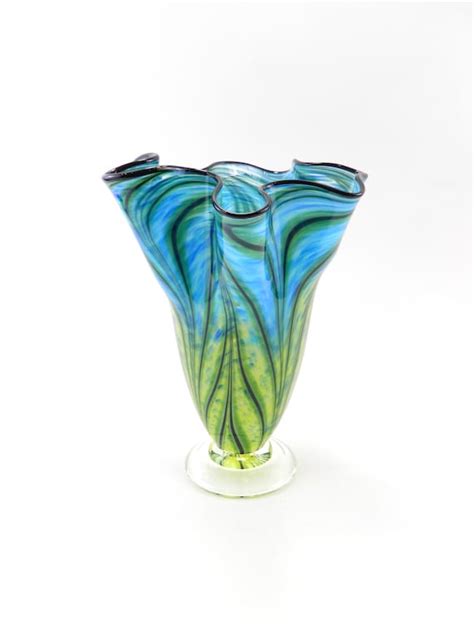 Hand Blown Glass Vase Turquoise Lime Green By Paradiseartglass