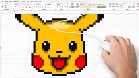 Drawing Pixel Pikachu In Excel Step By Step Timelapse Youtube