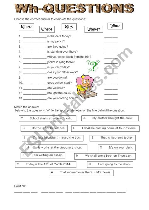 Wh Questions Interactive Worksheet Wh Questions Esl Worksheet By Maus