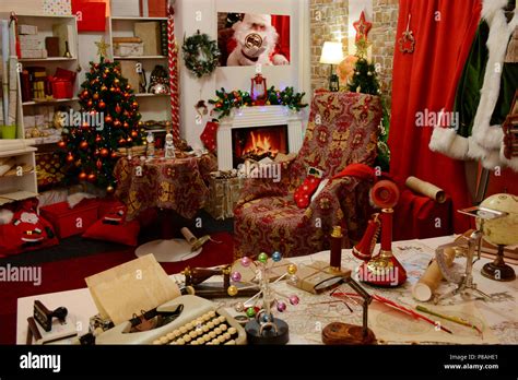 Santas Living Room Decorated For Christmas Santa Claus Is Not In