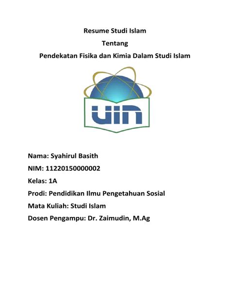 Resume Studi Islam Pendekatan Fisika Dan Kimia Dalam Studi Islam Pdf