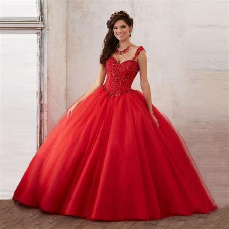 New Design Ball Gown Sweetheart Spaghetti Straps Jewelled Red Quinceanera Dress Puffy Skirt
