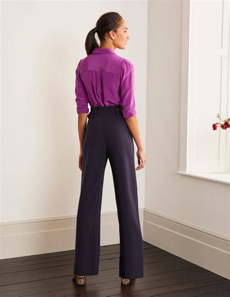 Powis Wide Leg Trousers Navy Boden Uk