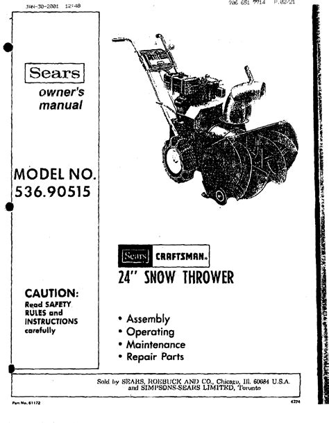Craftsman 53690515 User Manual 24 Snow Thrower Manuals And Guides L0102195