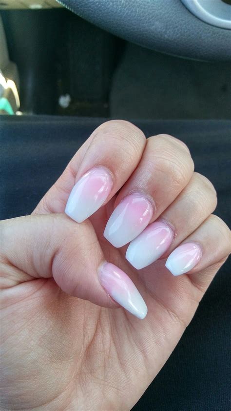 Pink White Ombre Acrylic Nails Short Coffin Tips Color Short Acrylic Nails