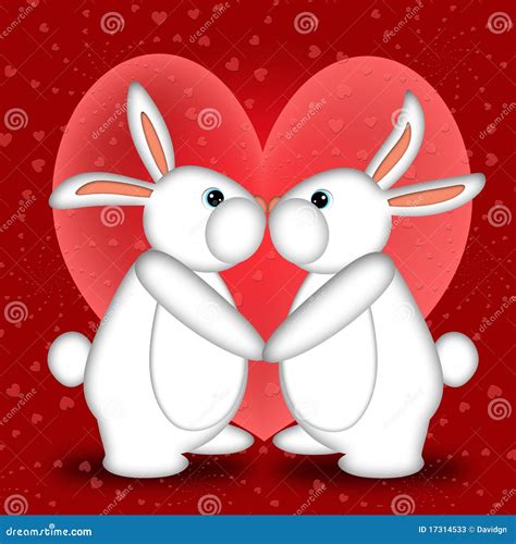 Valentines Day White Bunny Rabbits Kissing Stock Illustration