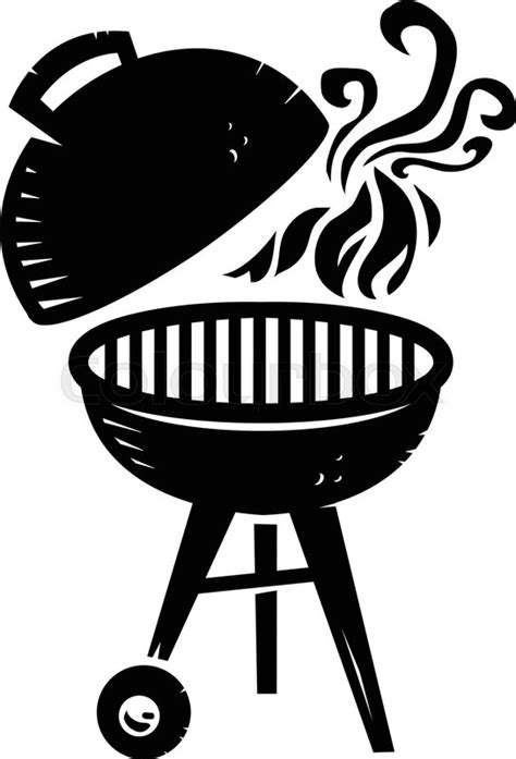 Black BBQ Grill Cooking with Smoke and Flame vector icon | Stock Vector | Colourbox
