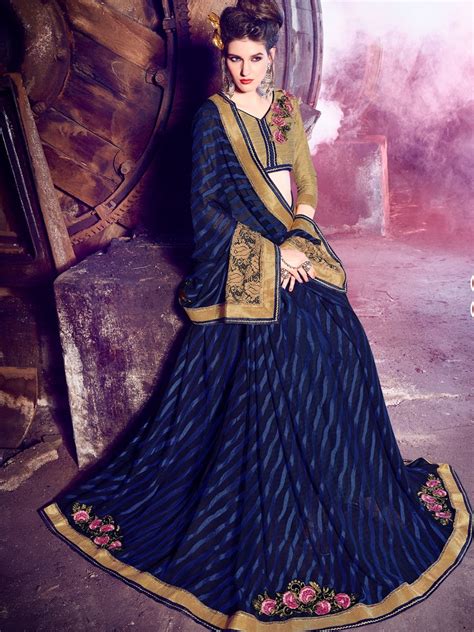 Royal Blue Color Net Stripes Saree Rs 1350 Indian Women Fashions