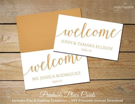 She recommends tying a tag to the napkin or favor so it's secure. Bella Script Wedding Place Cards Gold, Printable ...