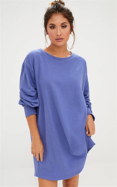 Blue Oversized Sweater Dress Dresses Prettylittlething