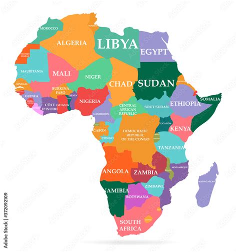 Vector Illustration Of Colorful Map Africa Continent With Names Of