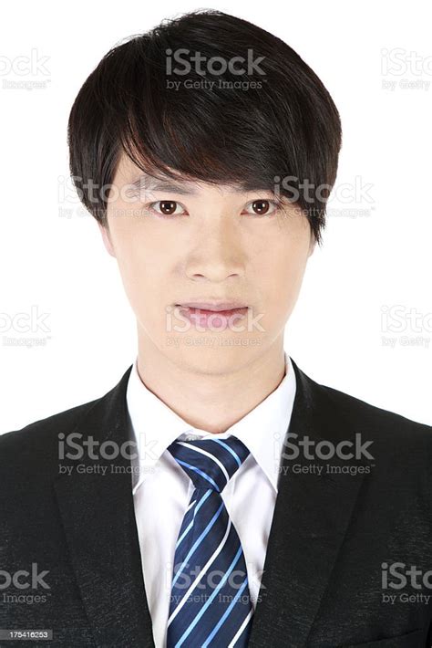 Frontal View Of Young Asian Business Man On White Background Stock