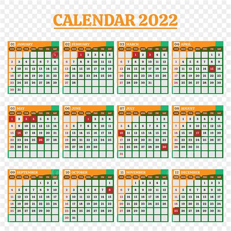 Gambar Kalender 2022 Sederhana Dengan Warna Oranye Dan Hijau Sederhana