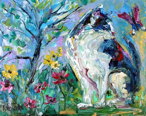 Cat And Butterfly Painting Original Oil Abstract Impressionism Cat