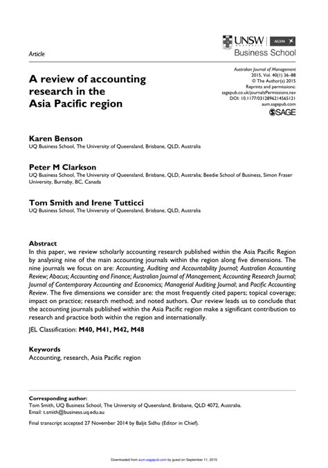 Covering various fields of accounting, asian review of accounting publishes research papers that address significant international issues on accounting, auditing, taxation, information system, and education as well as those on asia pacific in particular. (PDF) A review of accounting research in the Asia Pacific ...