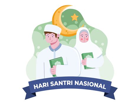 Illustration Of Indonesia Santri National Day With Muslim Person Bring