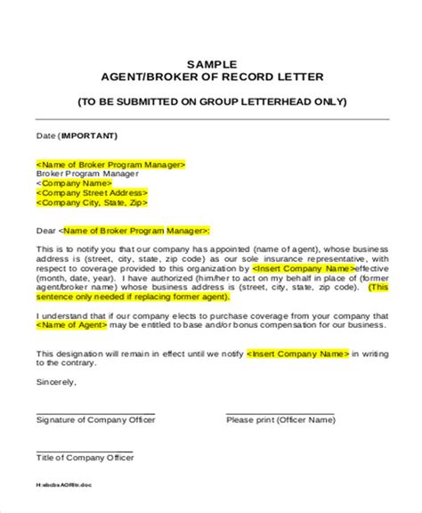 agent appointment letter template   word