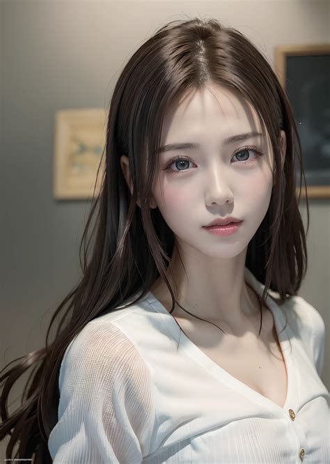 Pretty Women In A White Shirt Full Body Portrait Perfect Face And Nice Perfect Face Surreal