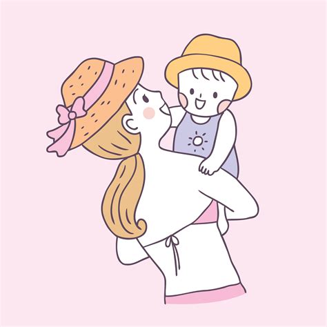 Cartoon Cute Summer Mother And Baby Vector 558866 Download Free