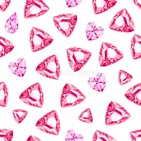 Pink Heart Diamonds And Ruby Seamless Vector Pattern Stock Vector