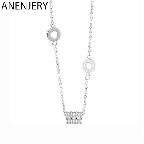 Anenjery Silver Color Sparkling Micro Pave Zircon Cylinder Pendant
