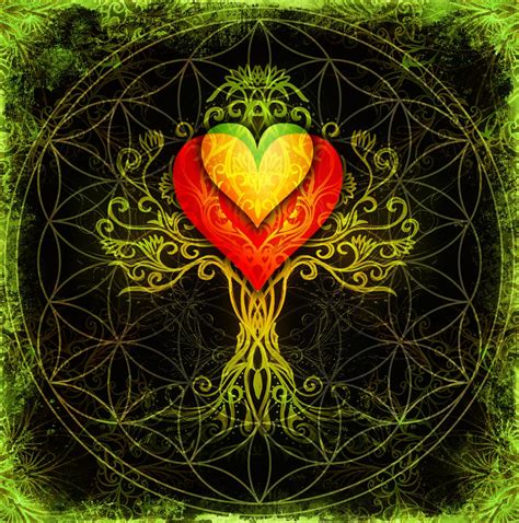 Tree Of Life Symbol On Structured Ornamental Background With Heart