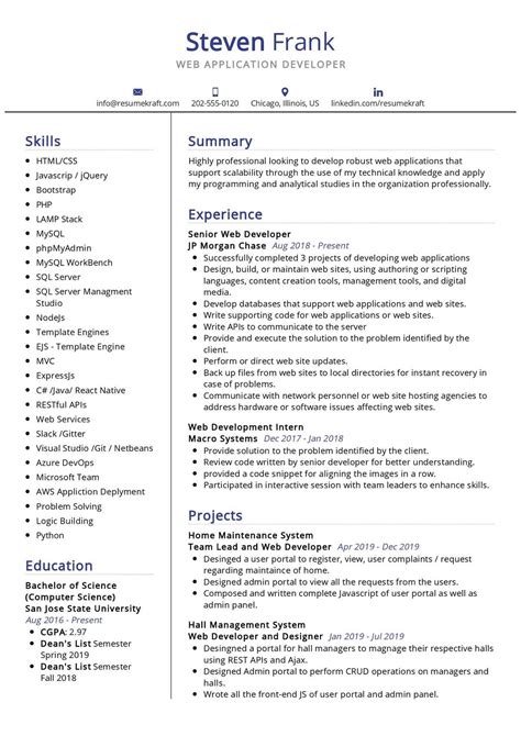 Web Application Developer Resume In 2024 Resumekraft