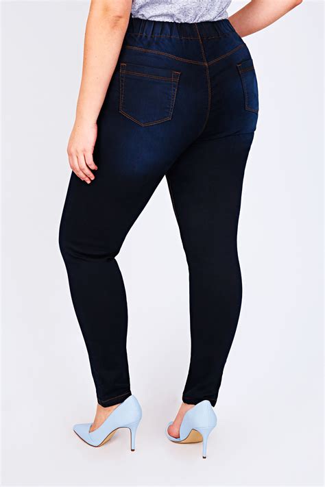Indigo Blue Denim Jeggings With Faded Leg Detail Plus Size 14 To 28