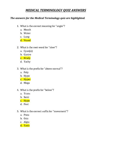 Solution Medical Terminology Test Quiz Answers Studypool