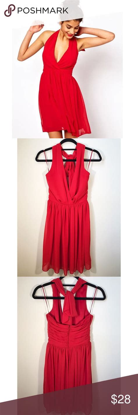 Asos Red Skater Dress With Sexy Halter Neck Red Skater Dress Skater Dress Dresses