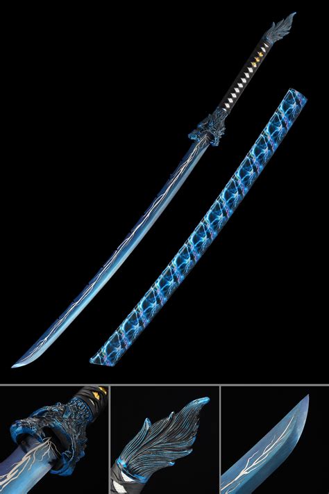 Blue Katana Handmade Japanese Katana Sword With Blue Lightning Blade