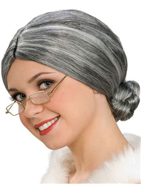 adult little old lady mrs santa claus grey costume wig