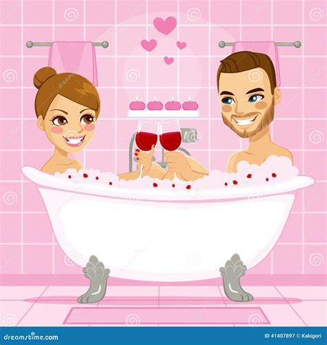 Love Couple Pink Bubble Bath Stock Vector Image 41407897