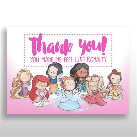 Printable Disney Princess Birthday Thank You Cards Princess Etsy