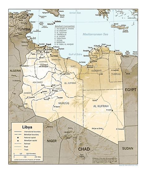 Detailed Political And Administrative Map Of Libya With Relief Roads