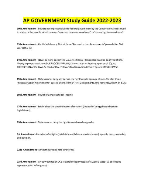 AP GOVERNMENT Study Guide 2022-2023 - Browsegrades