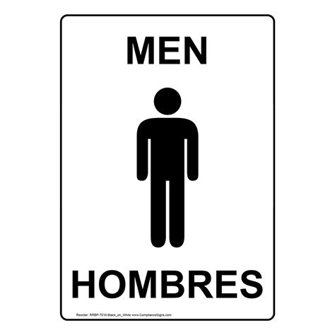 White Men Hombres Restroom Sign With Symbol Rrbp 7010 Blackonwhite