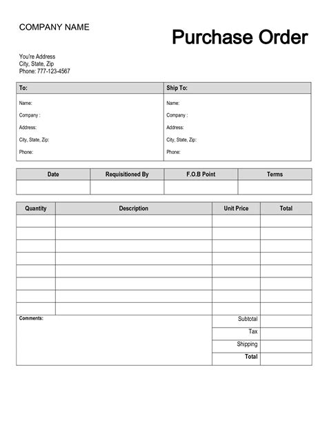 Free Printable Purchase Order Form | Purchase Order | Purchase order template, Purchase order 