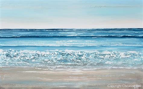 Original Abstract Beach Painting Textured Ocean Coastal Blue Art Decor
