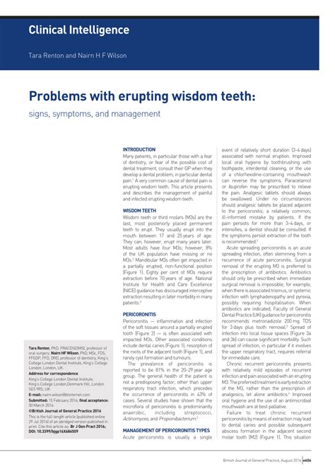 Pdf Problems With Erupting Wisdom Teeth Signs Symptoms And Management