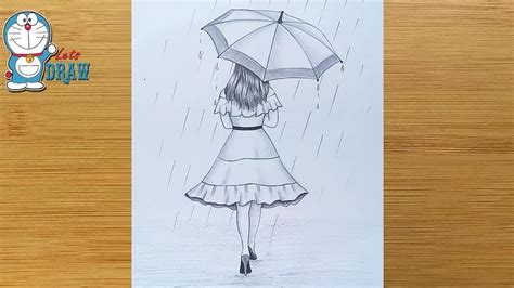 How To Draw A Girl With Umbrella Step By Step Easy Drawing For Girl Step By Step Girl Dots